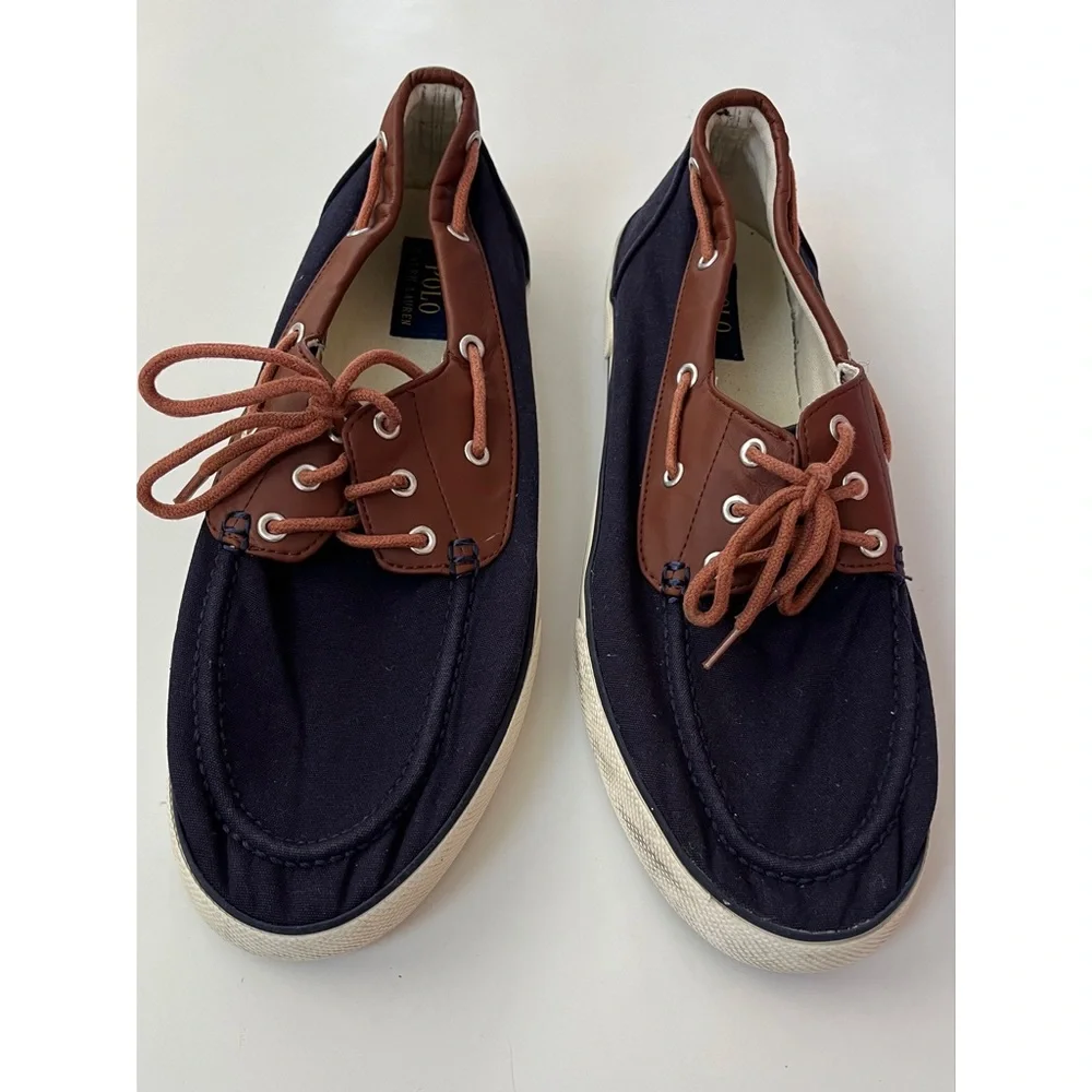 Polo Ralph Lauren Men’s Rylander Blue and Brown Canvas Boat Shoes 11D